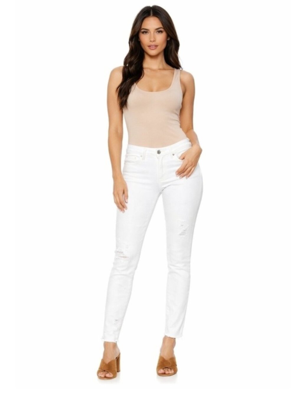 EUC- PAIGE Oleander White Denim Verdugo Distressed Ankle Jeans Women's Size 30